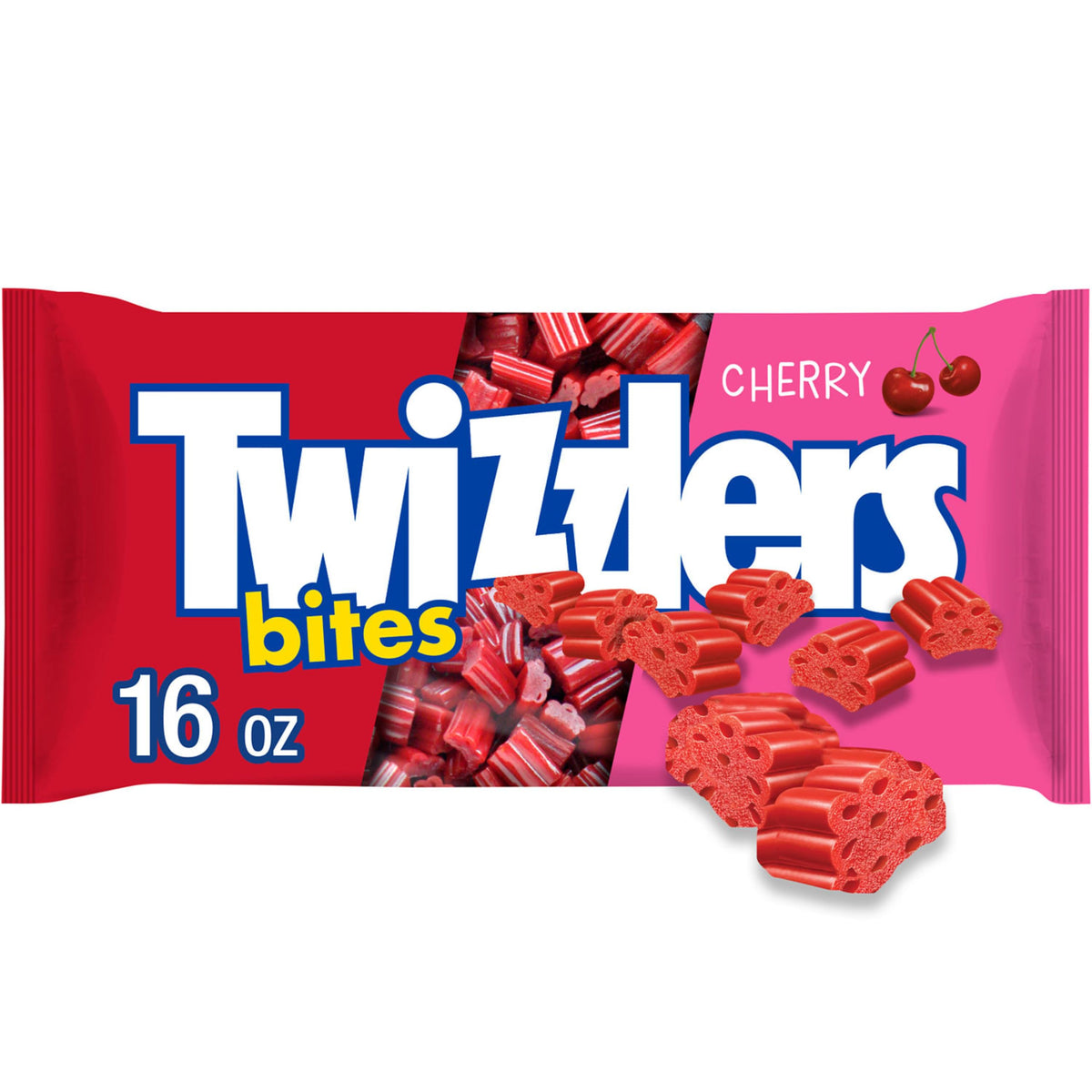 Twizzlers Bites Cherry front view of the 16 oz bag ready for snacking
