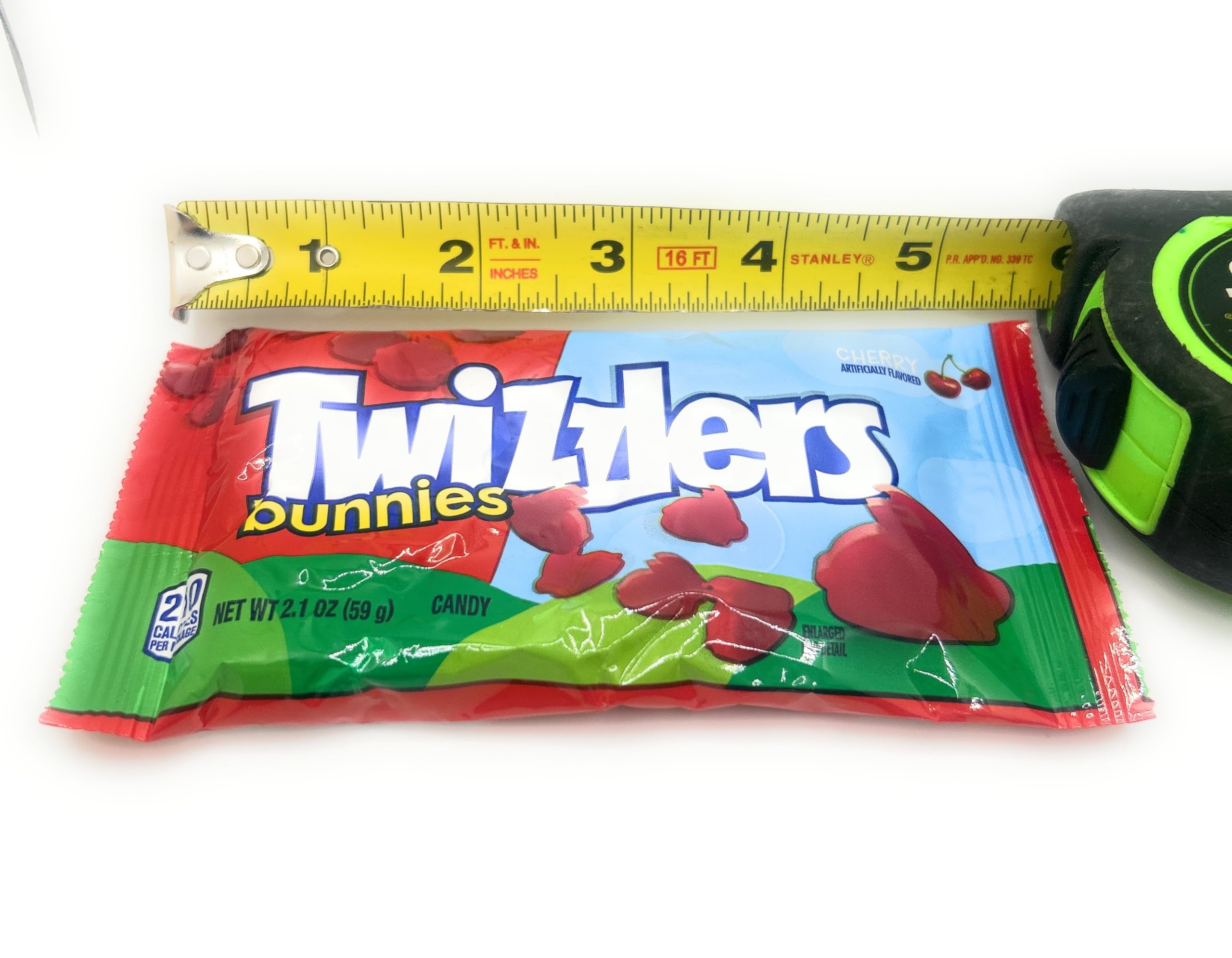 Twizzlers Bunnies Cherry close-up reveals chewy texture and vivid cherry flavor.