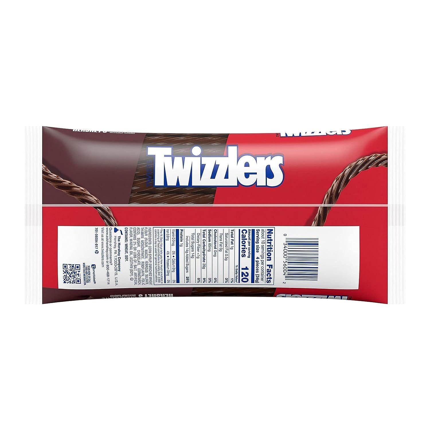 Twizzlers Chocolate Flavored Twists close-up texture highlights chewy chocolate richness.