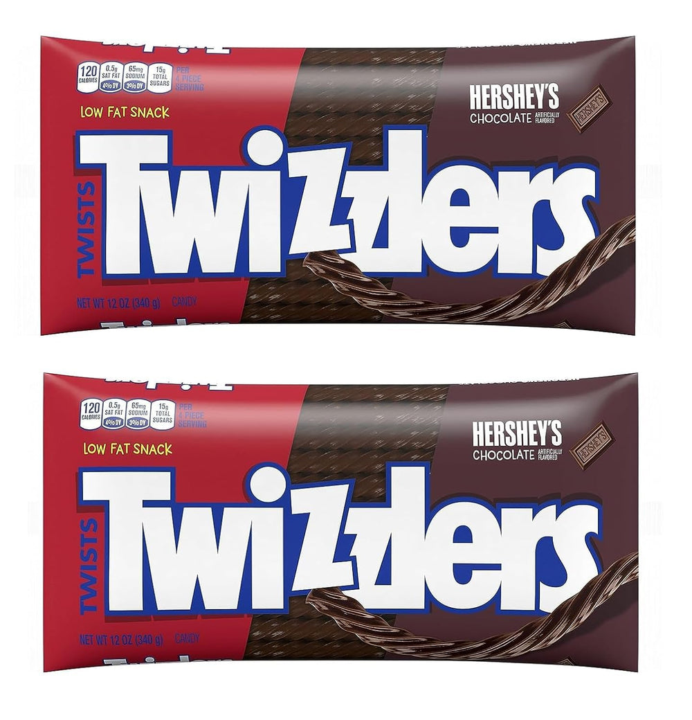 Twizzlers Chocolate Flavored Twists pack with two bags for family snacking.