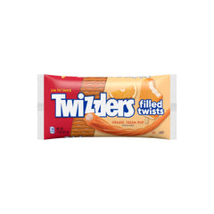 Twizzlers Orange Cream Twists close-up of outer layer with tangy orange and creamy center.