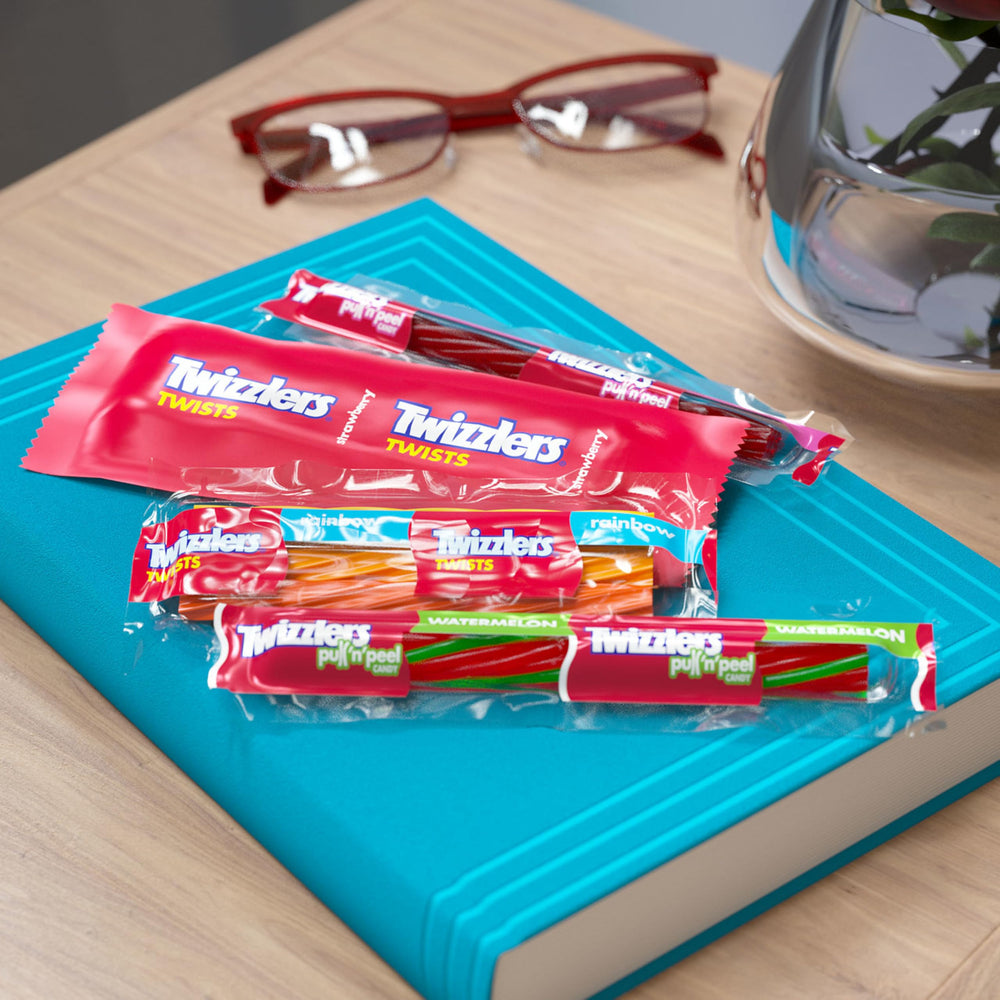 Twizzlers Pull-N-Peel watermelon close-up, tasty summer treat for gatherings and movie nights.