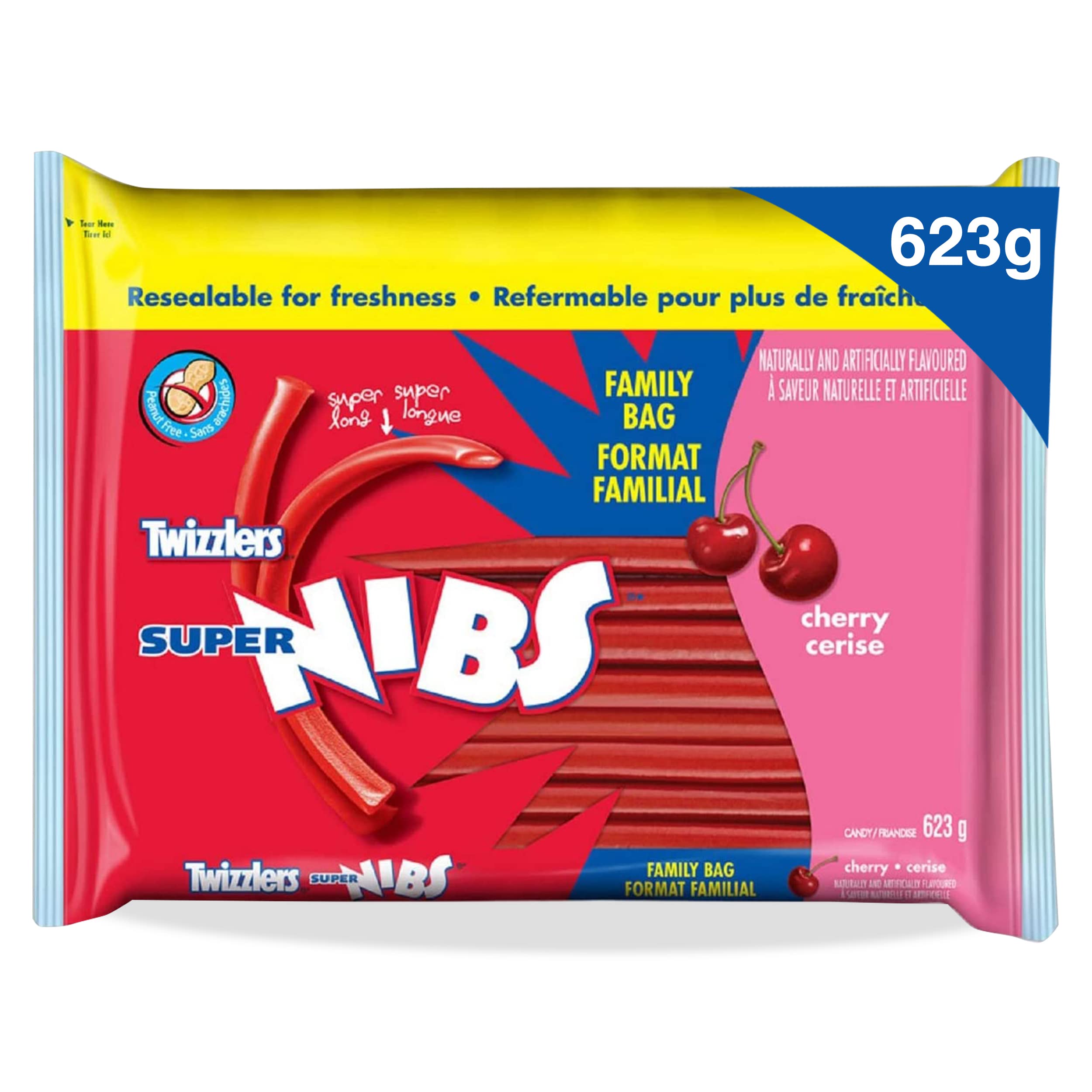 Twizzlers Super Nibs cherry-flavored pack close-up, perfect for snacking