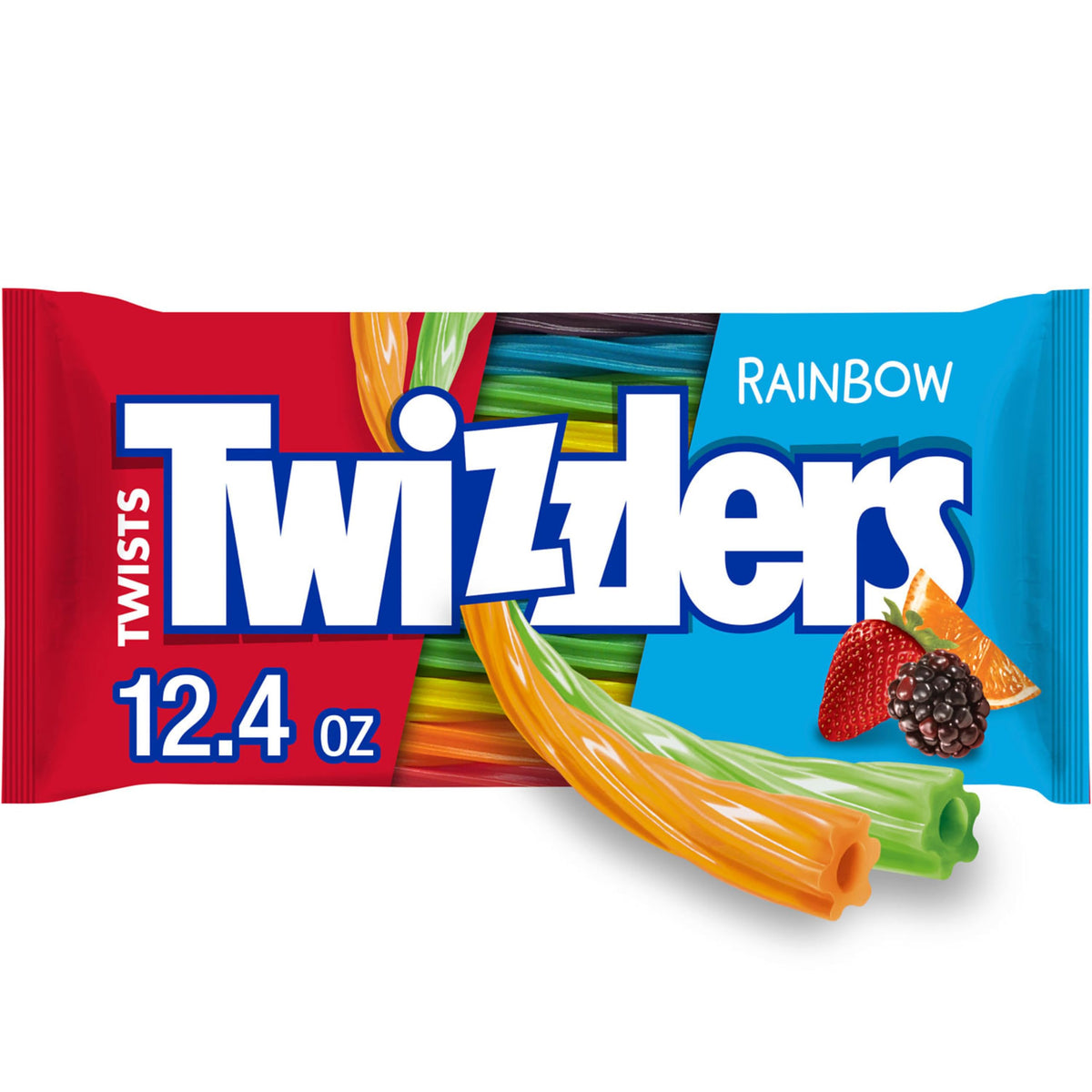 Twizzlers Twists Rainbow case pack with six bags, perfect party snack.