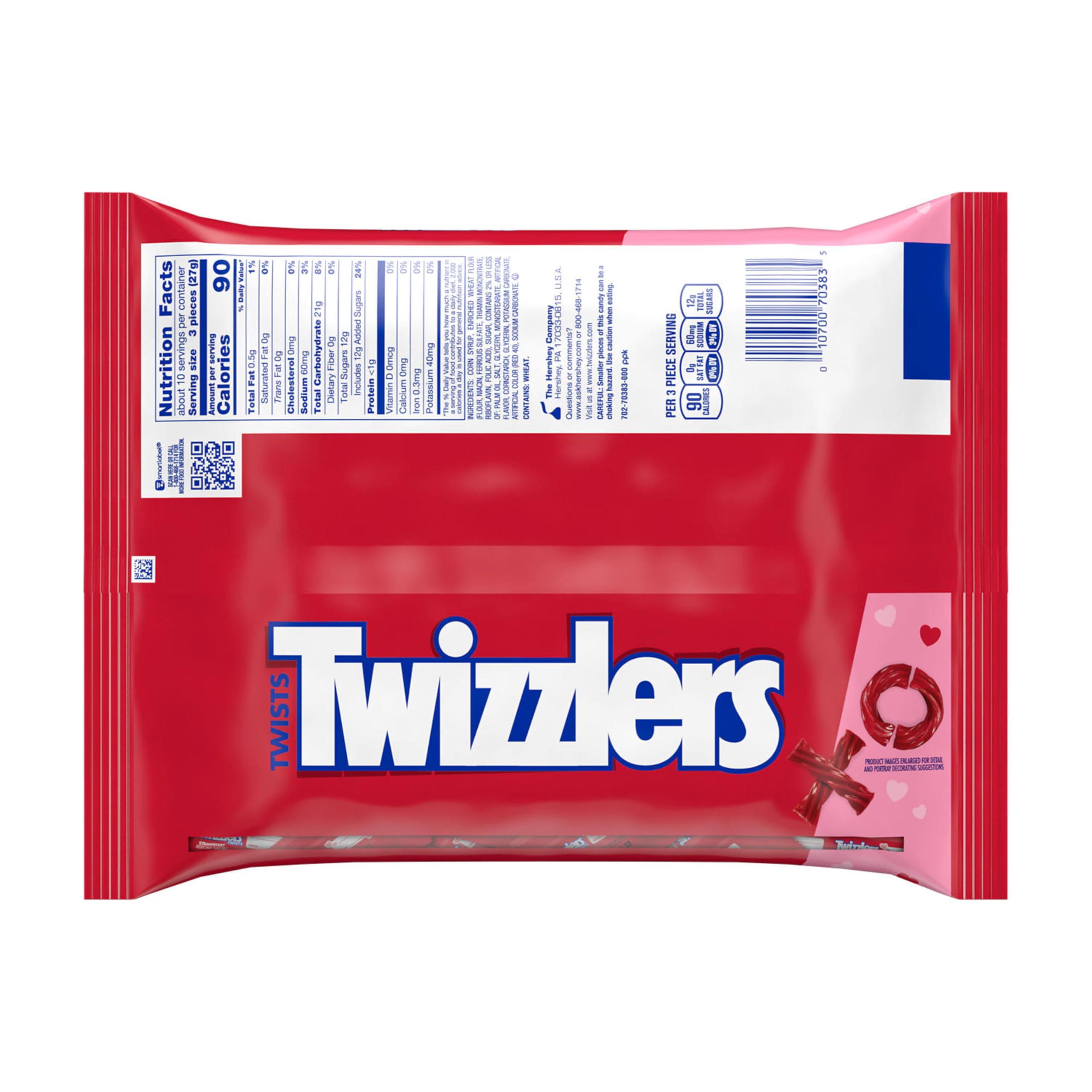 Twizzlers Twists close-up highlights chewy strawberry texture.