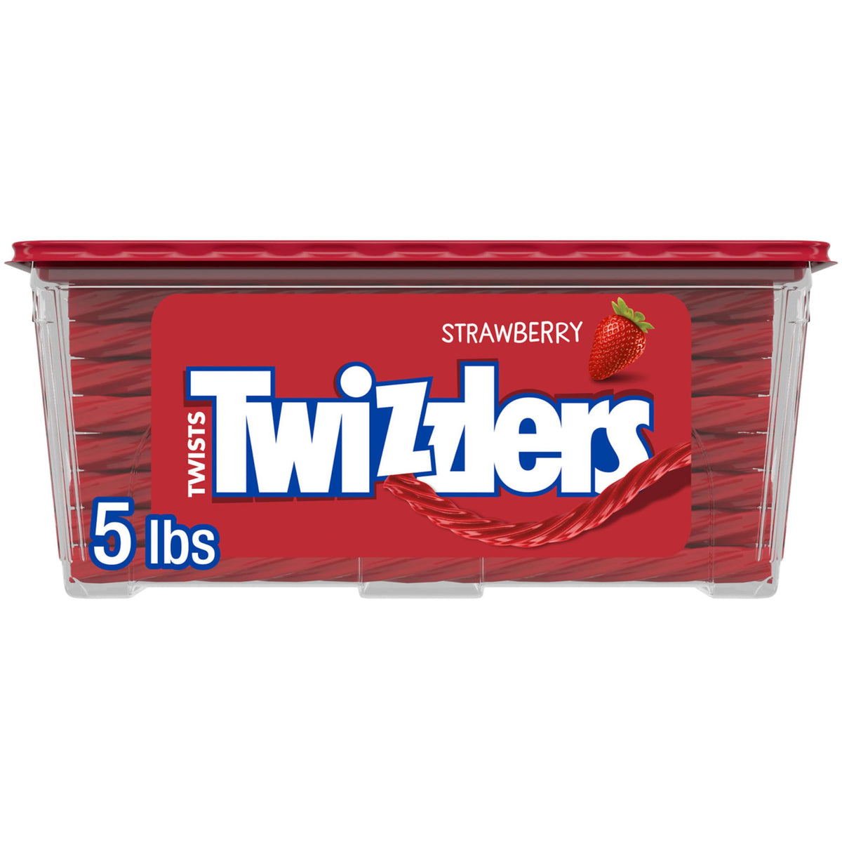Twizzlers Twists Strawberry candy tub front view, ideal bulk party snack.