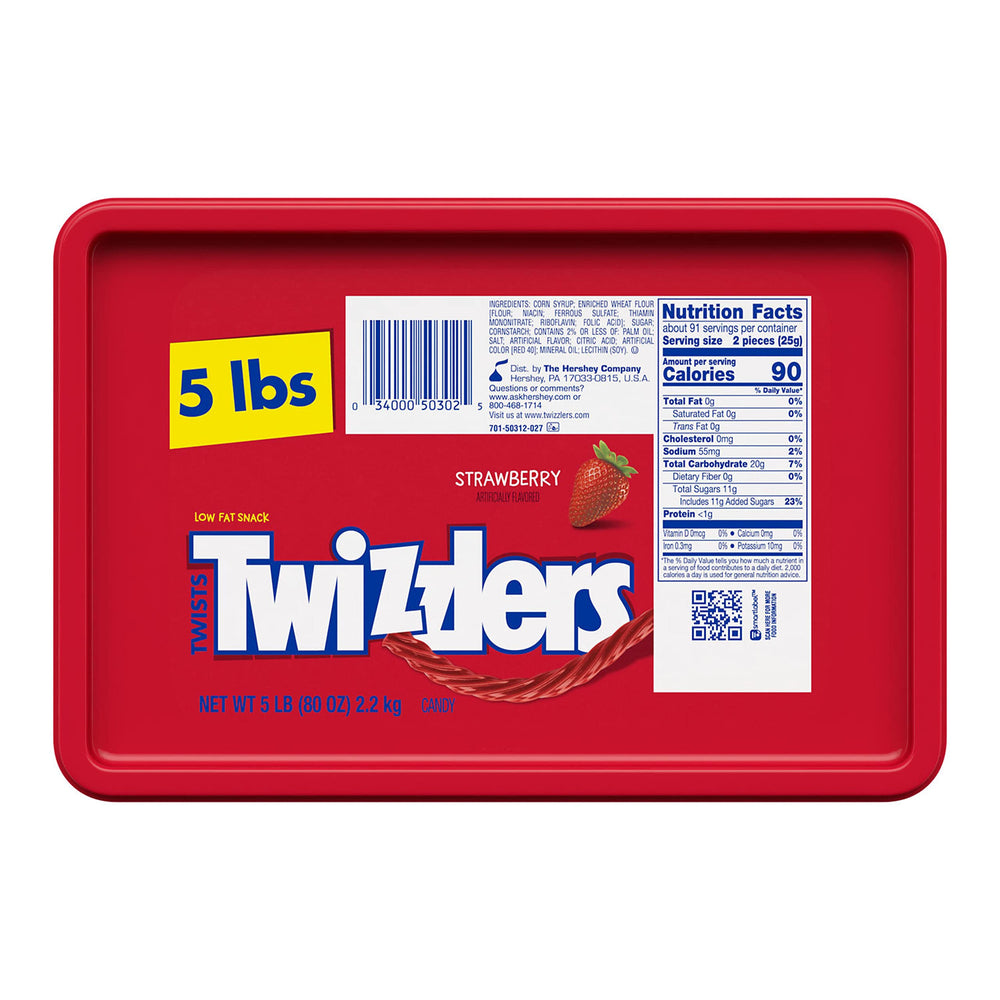 Twizzlers Twists Strawberry close-up of chewy texture for snacking.