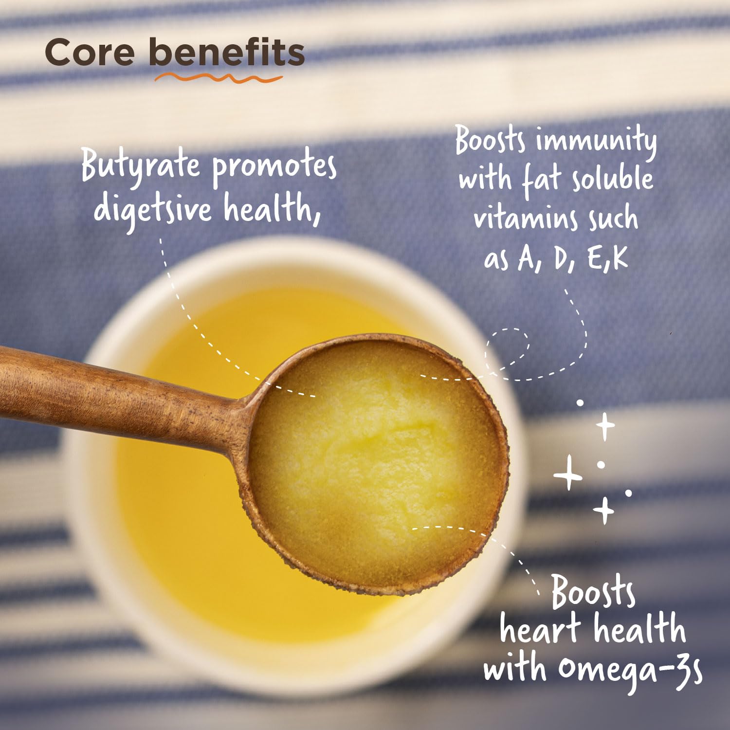 Two Brothers India Farms A2 Ghee ingredients close-up highlights natural, non-GMO quality.