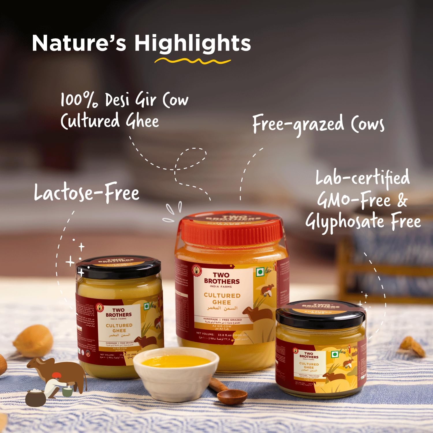 Two Brothers India Farms A2 Ghee nutty aroma hints at rich flavor in recipes.