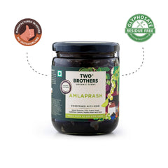 Two Brothers India Farms Chyawanprash amla fruit closeup, highlighting vitamin C-rich amla for vitality.