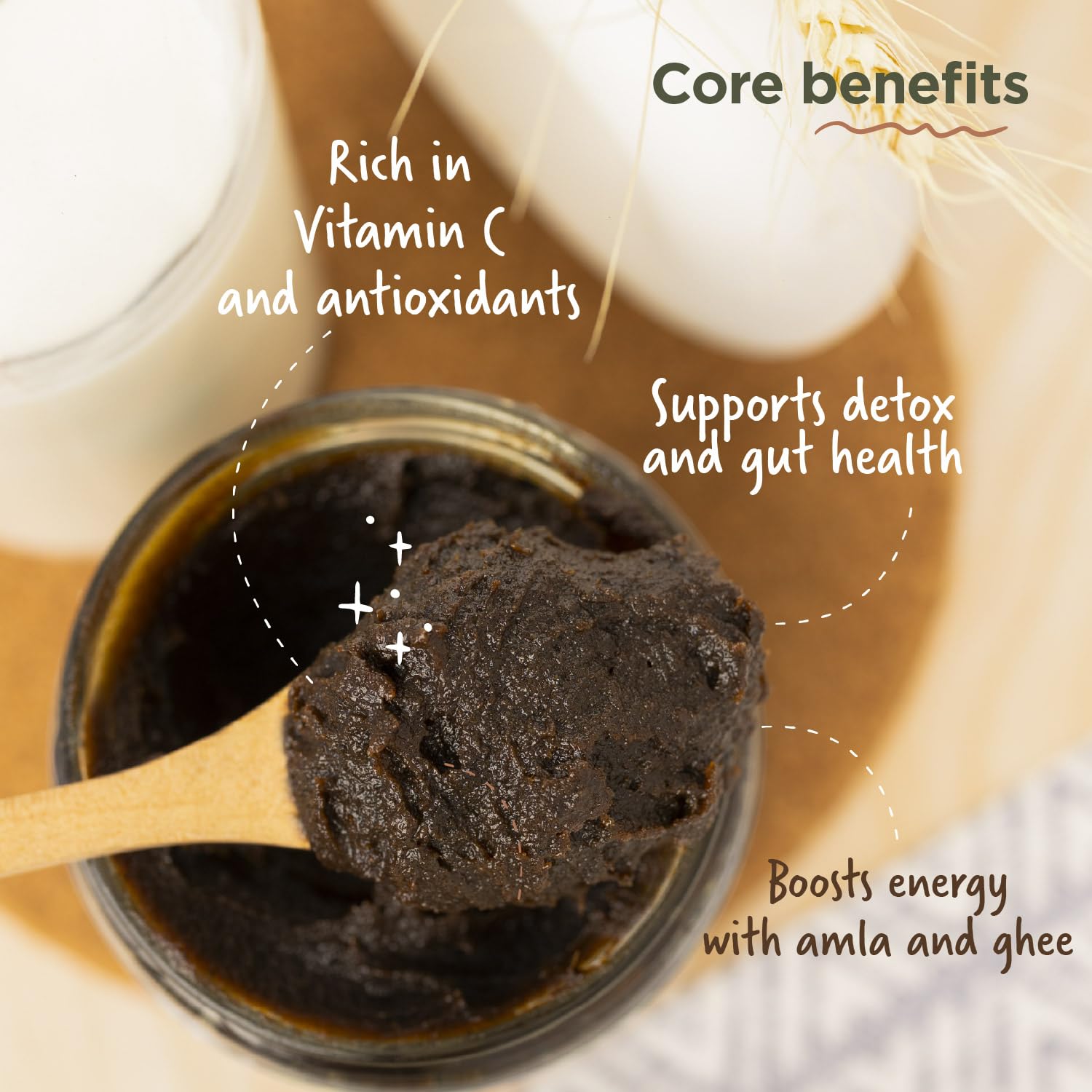 Two Brothers India Farms Chyawanprash natural misri sweetener visible in the jar.