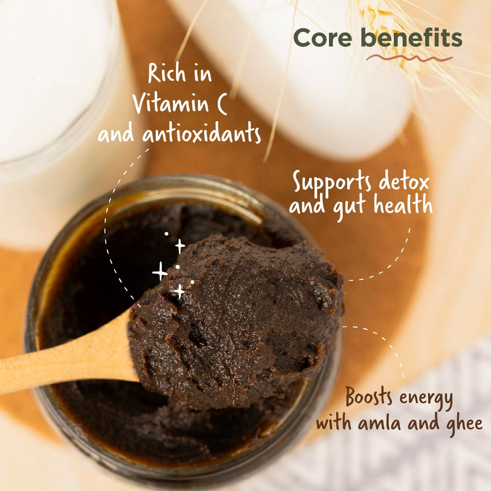 Two Brothers India Farms Chyawanprash natural misri sweetener visible in the jar.