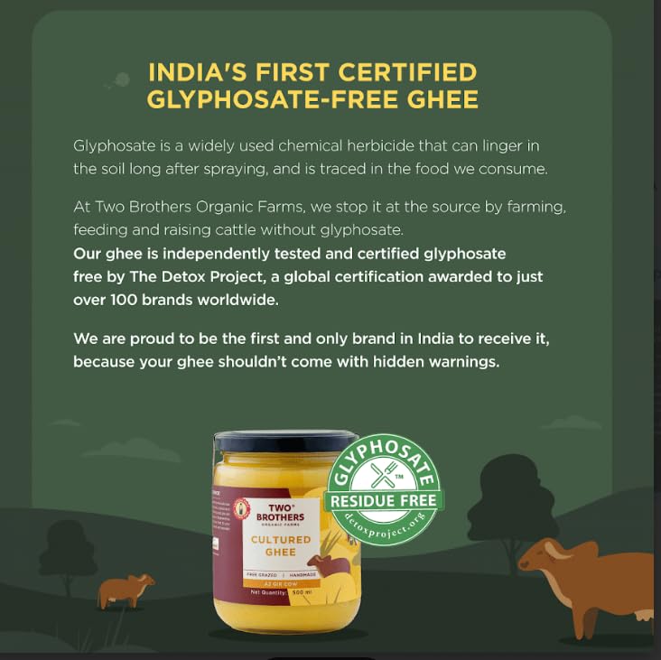 Two Brothers India Farms grass-fed ghee container highlights keto-friendly fat source.