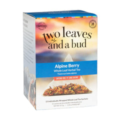 Two Leaves and a Bud Alpine Berry tea bags for a caffeine-free infusion.