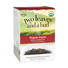 Two Leaves and a Bud Assam tea bags in pyramid sachets for full flavor