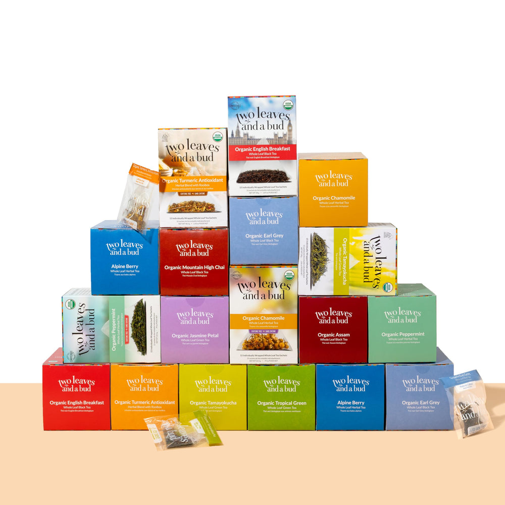 Two Leaves and a Bud backyard compostable packaging supports sustainable tea rituals.