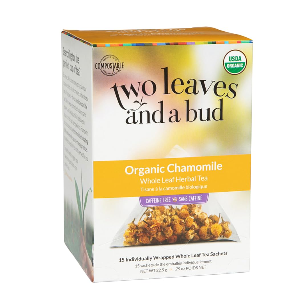 Two Leaves and a Bud chamomile pyramid sachets for fuller, soothing infusion.