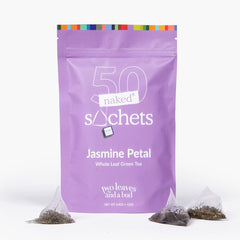 Two Leaves and a Bud jasmine tea sachets with jasmine petals offer a fragrant morning infusion