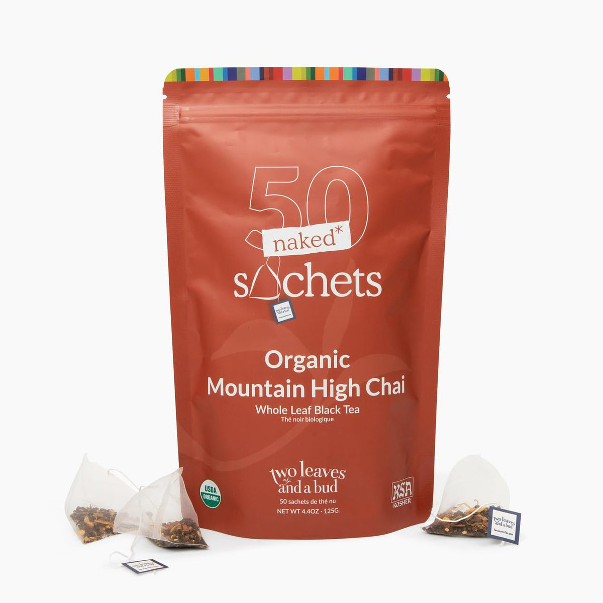 Two Leaves and a Bud Mountain High Chai tea bags for easy brewing and aroma
