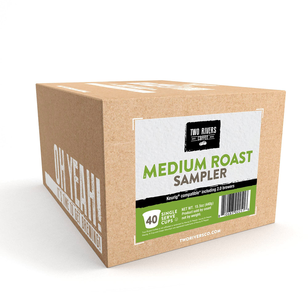 Two Rivers Coffee medium-roast-pods-pack showcases smooth, balanced flavors for quick cups.