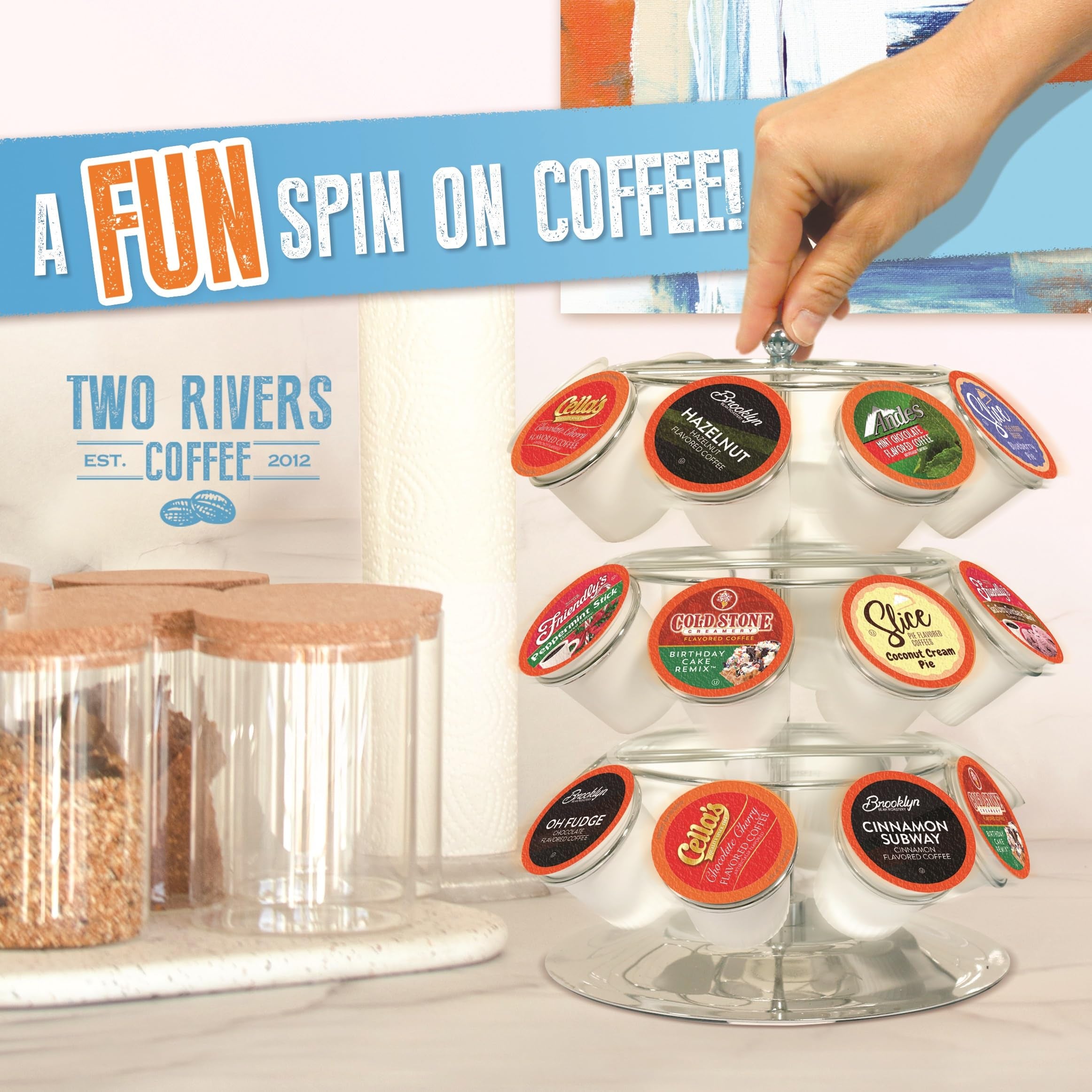 Two Rivers Coffee vanilla-chocolate flavor pairs smooth sweetness.