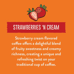 Two Rivers Coffee Strawberries N Cream packaging showcases ethically sourced beans and premium quality.