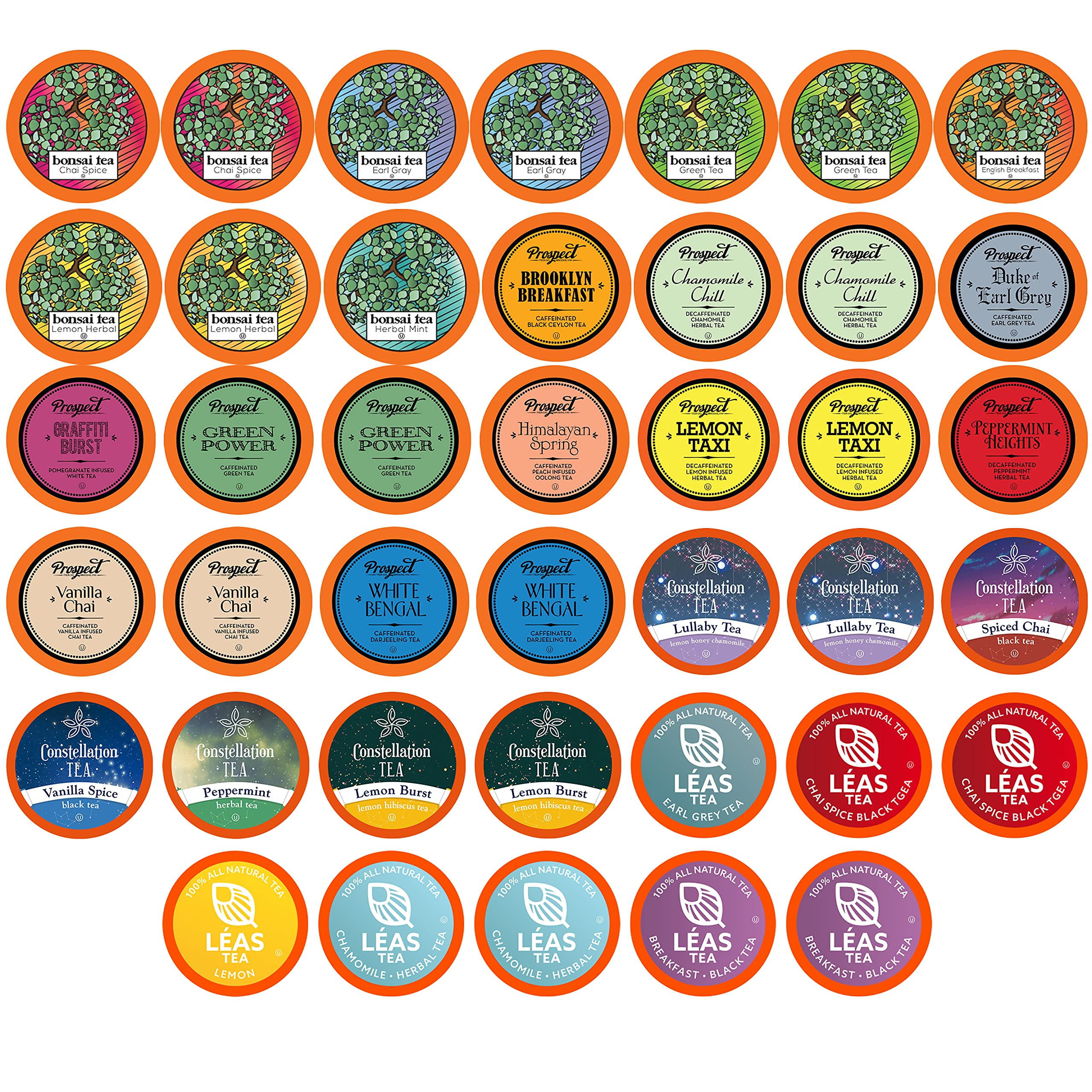 Two Rivers Coffee tea sampler box ready for Keurig brewing, offering convenient flavor variety.