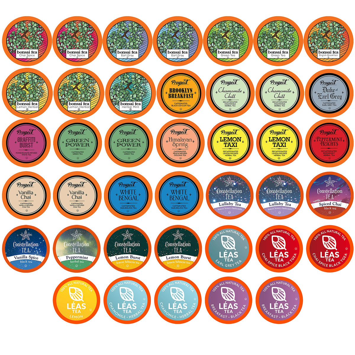 Two Rivers Coffee tea sampler box ready for Keurig brewing, offering convenient flavor variety.