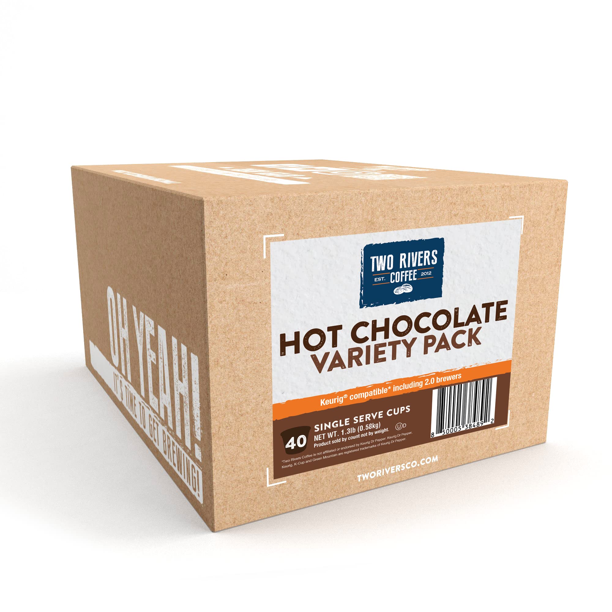 Two Rivers Milk Chocolate hot chocolate pods for creamy flavor.