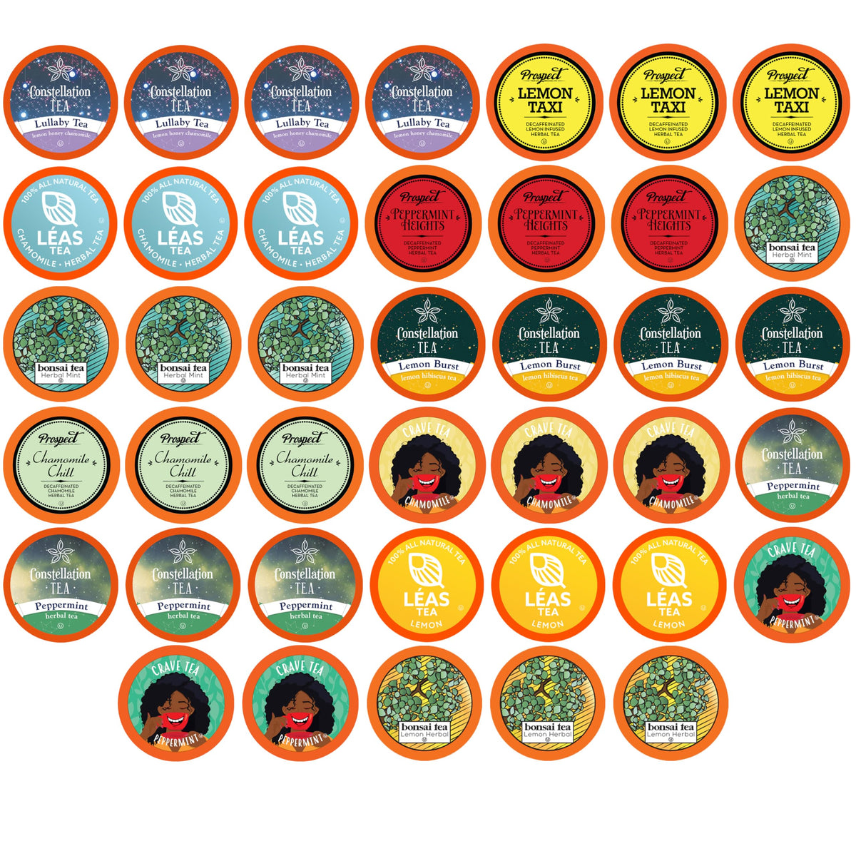 Two Rivers Tea sampler box with 40 herbal pods for Keurig brewing