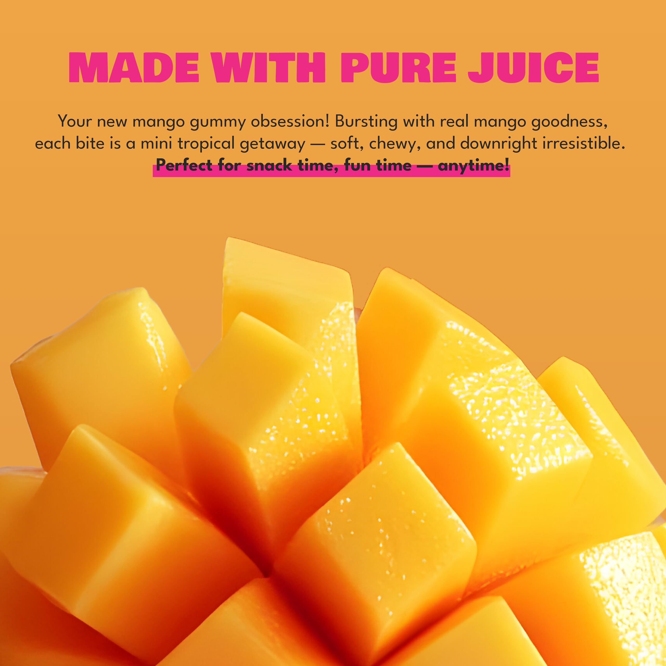 TwoFourSix Mango Gummy Real Mango-Juice emphasizes natural fruit flavor.