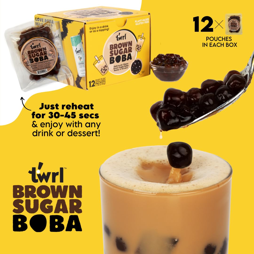 Close-up of Twrl Boba pearls highlighting dense chewiness and caramel flavor.