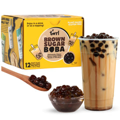 Twrl Milk Tea Brown Sugar Boba packaging shows convenient single-serve toppings for quick drinks.