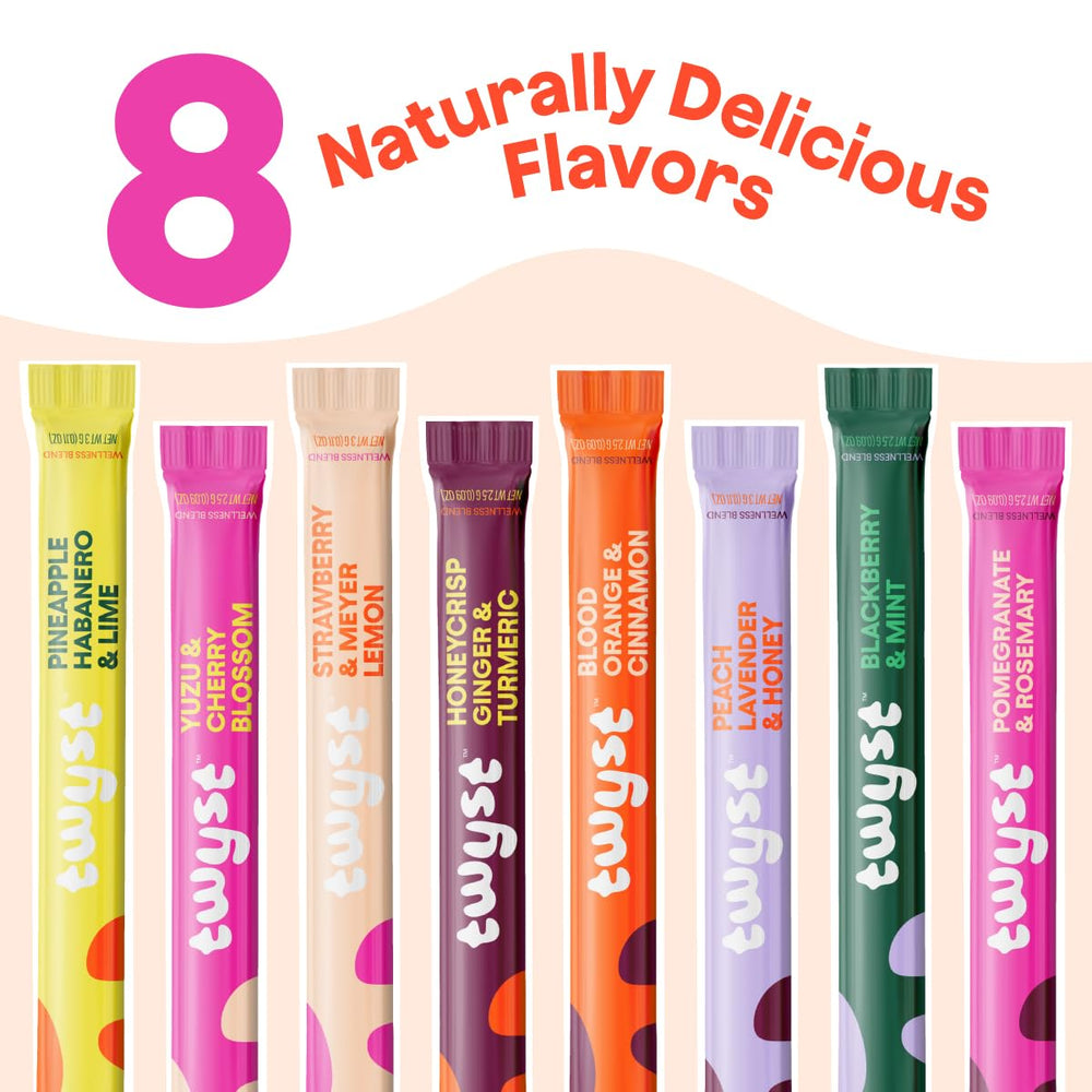 Twyst label closeup shows 5 calories per serving and no sugar.