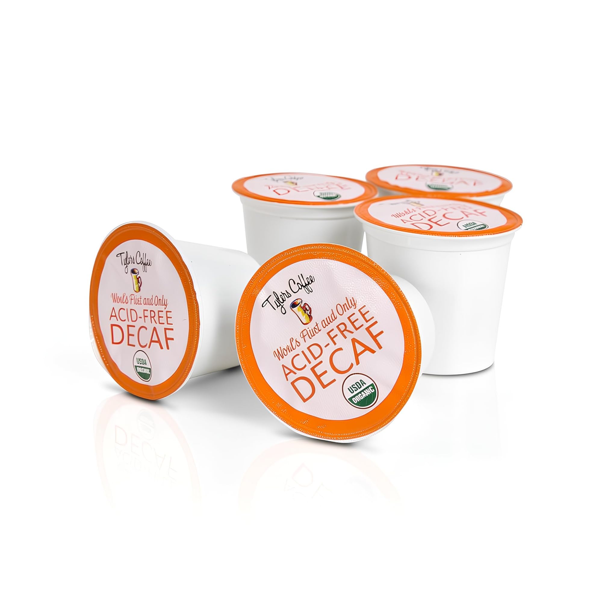 Tyler's Coffee decaffeinated K-Cup package on a shelf highlights premium quality.