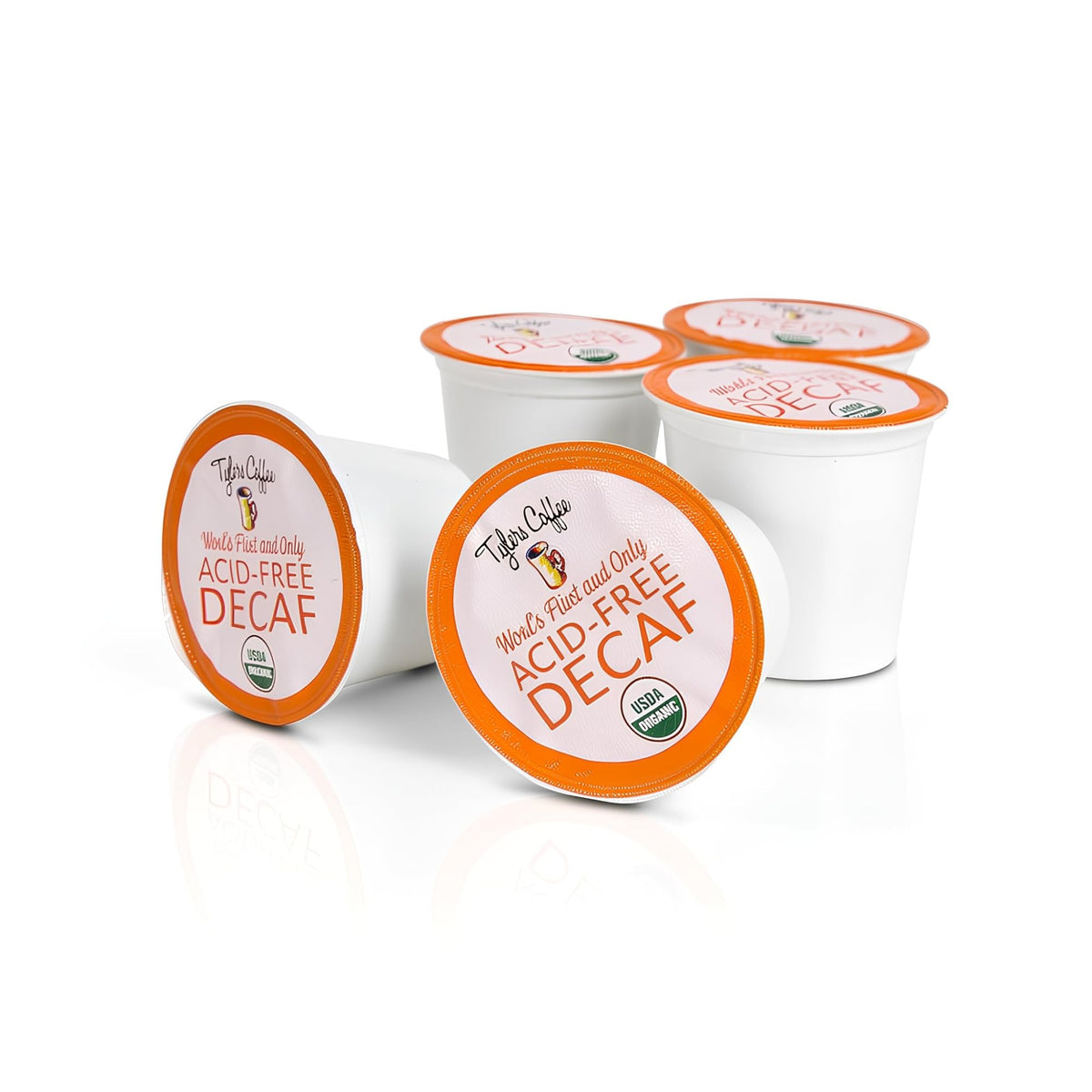 Tyler's Coffee decaffeinated K-Cup package on a shelf highlights premium quality.