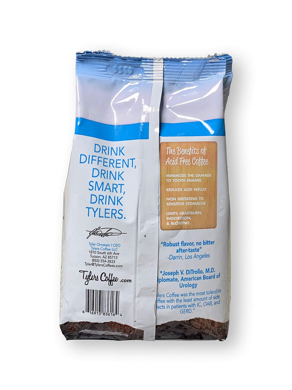 Tyler's Coffee freshly ground beans in a grinder deliver robust aroma