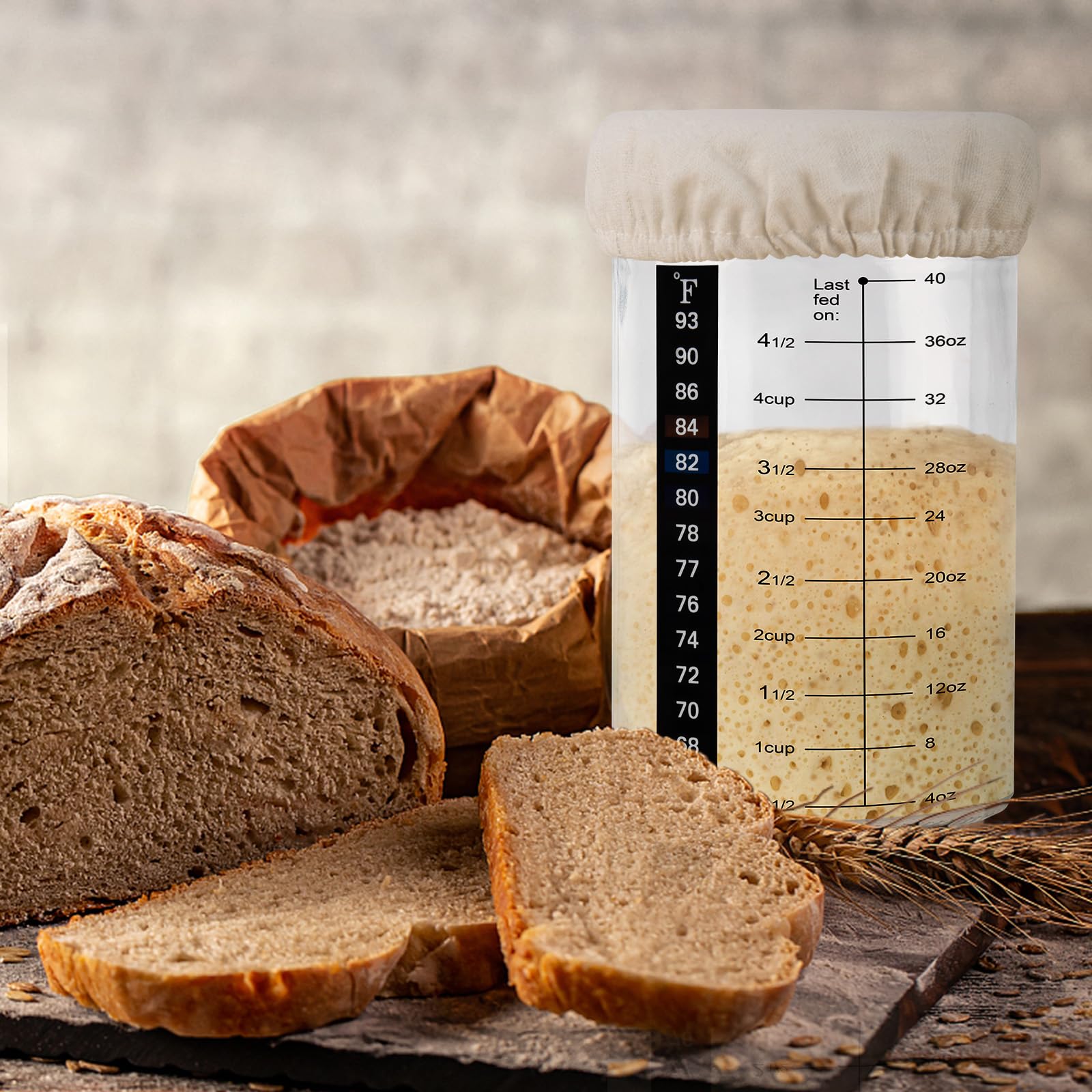 Breathable cloth cover with thermometer strips by Tyniaide for fermentation control.