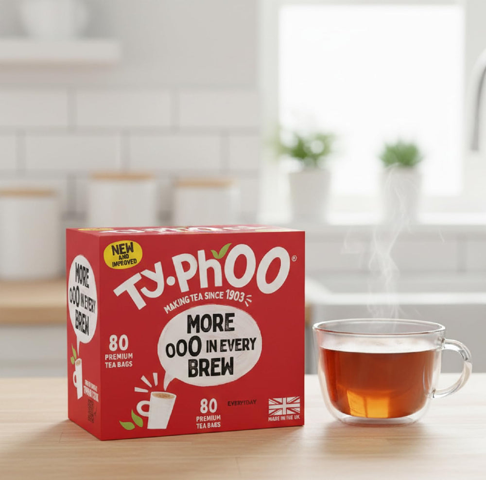 Typhoo Everyday 80 tea bags orange pekoe leaf close-up signals leaf size