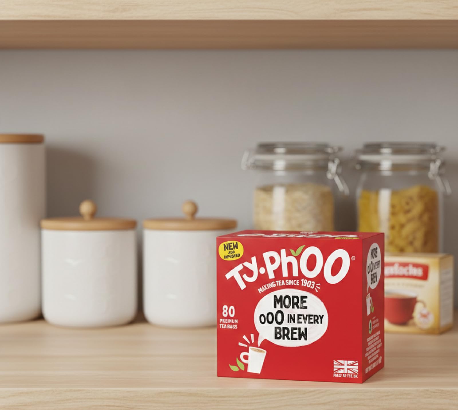 Typhoo Everyday 80 tea bags packaging detail emphasizes freshness
