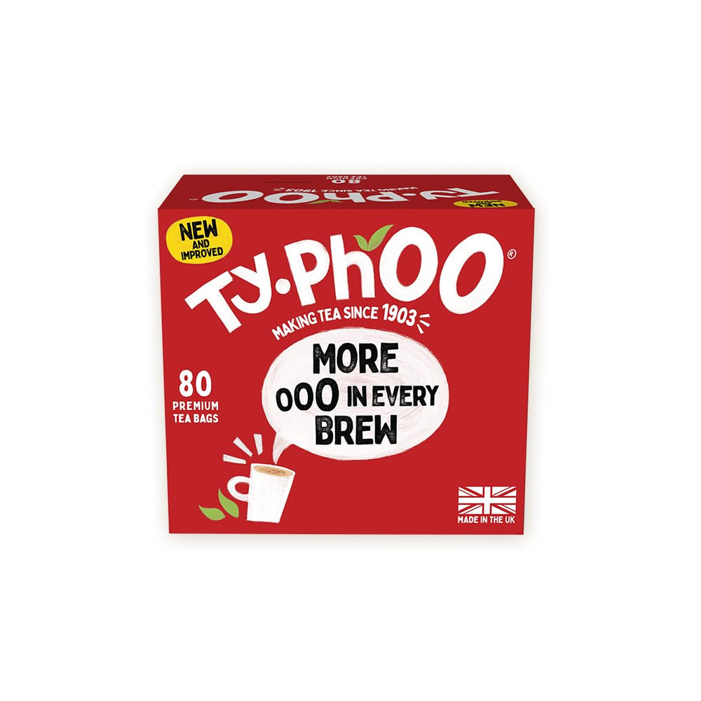 Typhoo Everyday 80 tea bags close-up emphasizes fragrant aroma for a comforting brew
