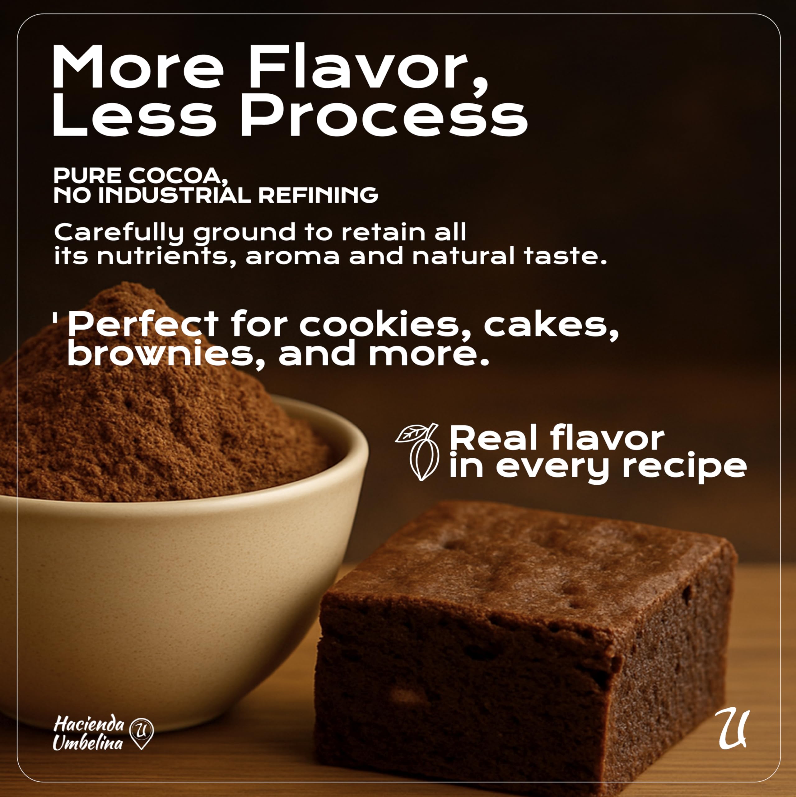 U Chocolate Creations cacao powder aroma close-up evokes earthy cacao notes.