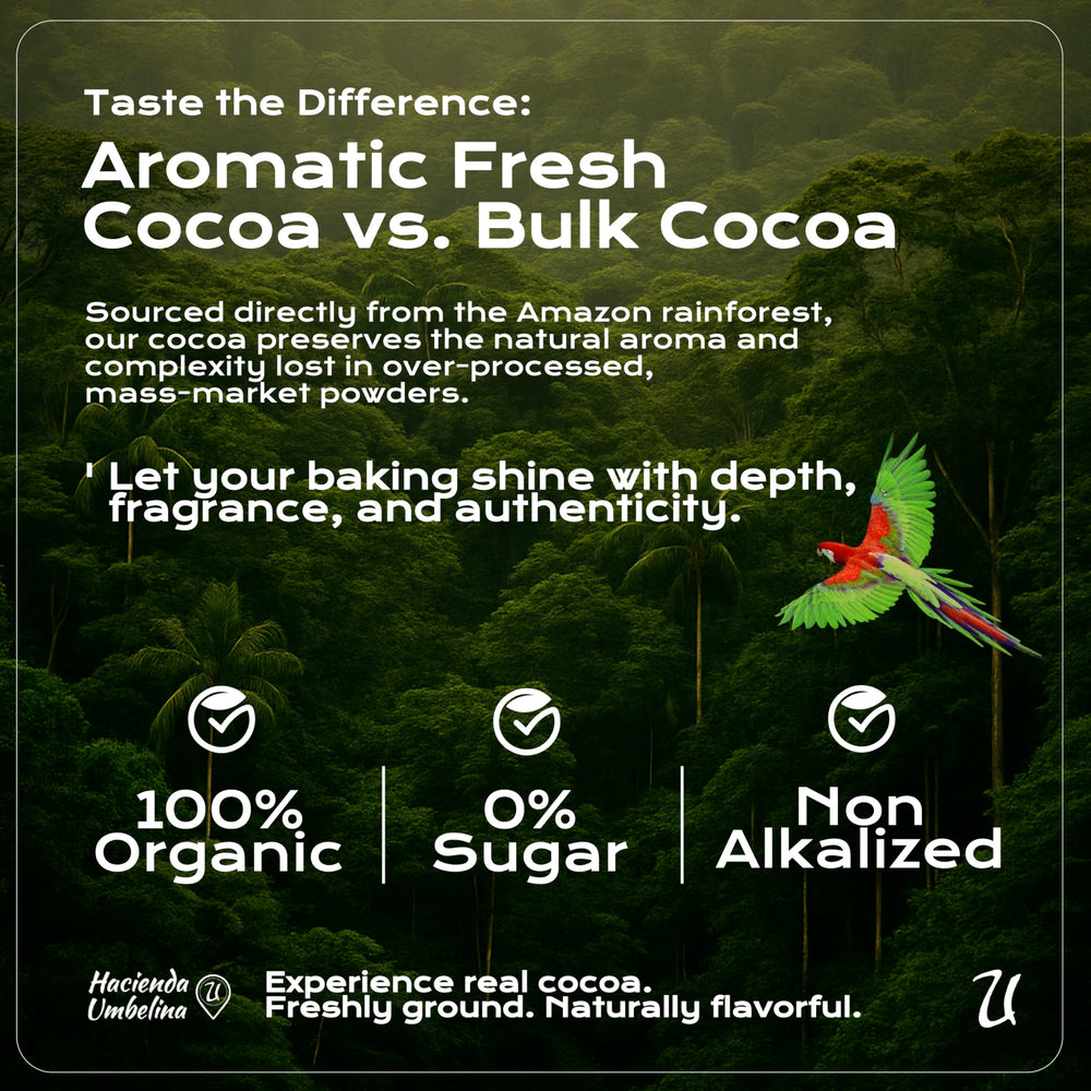 Cacao powder blended into a smoothie for a chocolate boost.