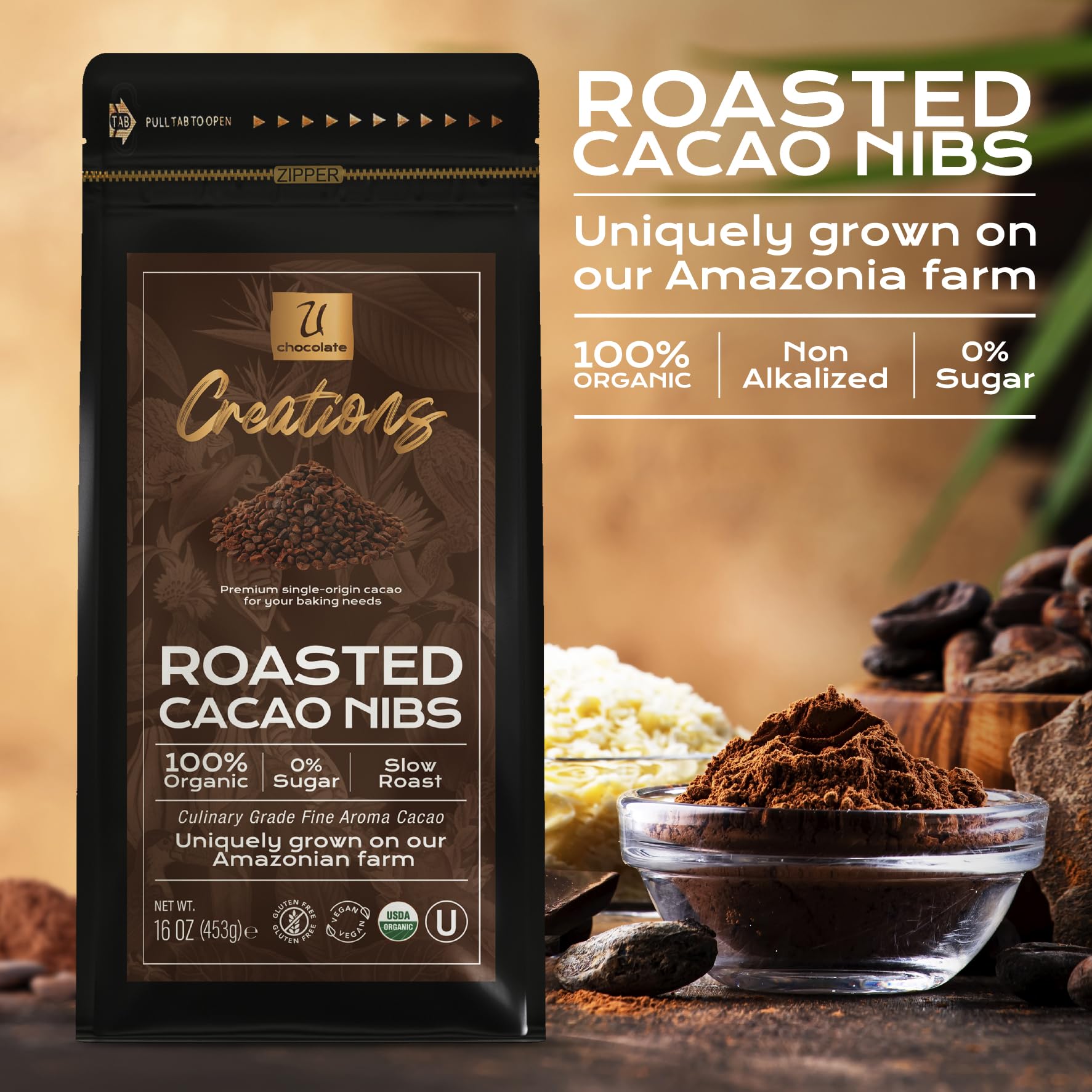 Peruvian plantation origin of U Chocolate nibs showing sustainable farming.