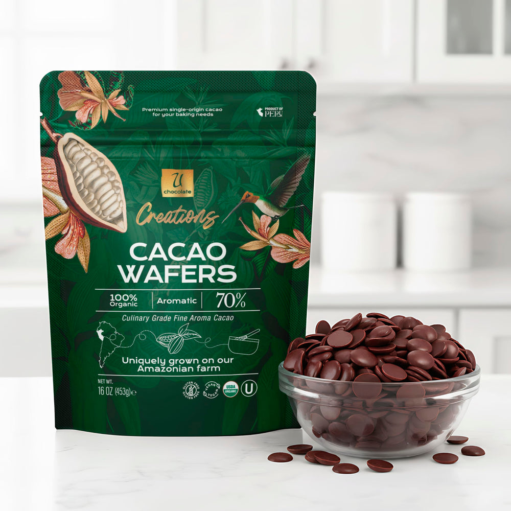 U Organic Dark Chocolate Melting Wafers pour promotes smooth melt.