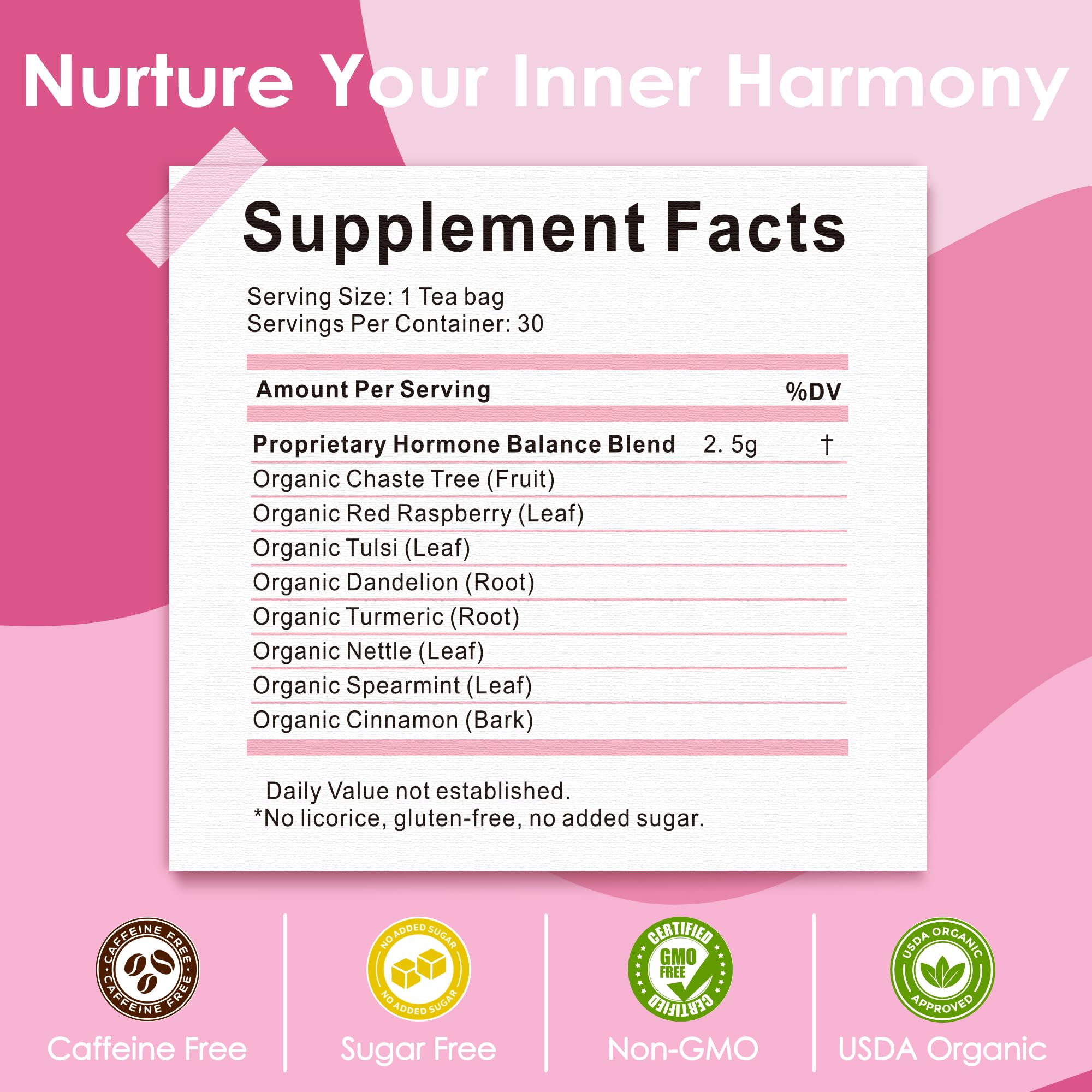 UBEEKOO Teas bags closeup highlighting red raspberry leaf and chasteberry for balance