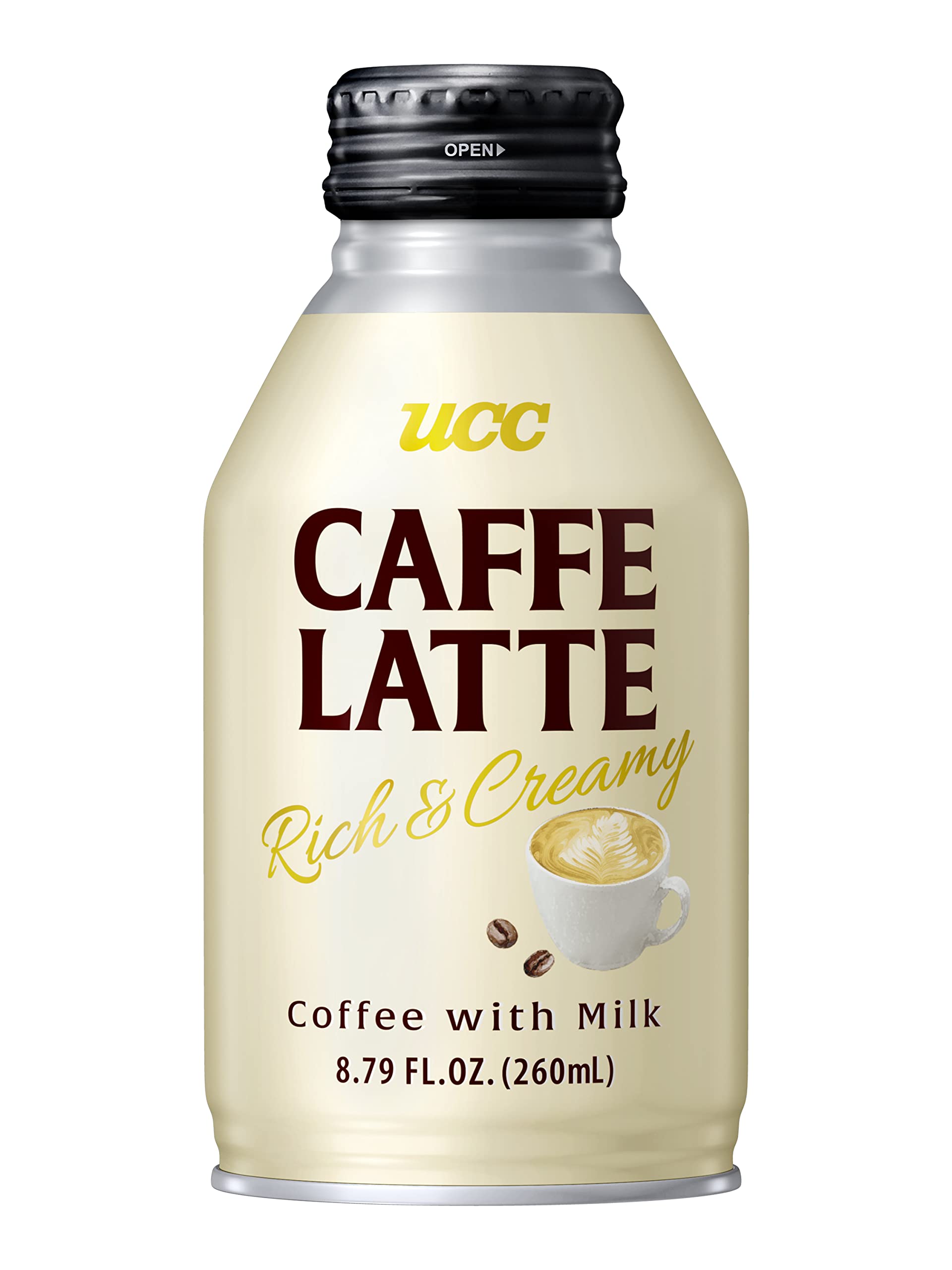 UCC Ready-to-Drink Caffe Latte bottle for convenient on-the-go coffee.