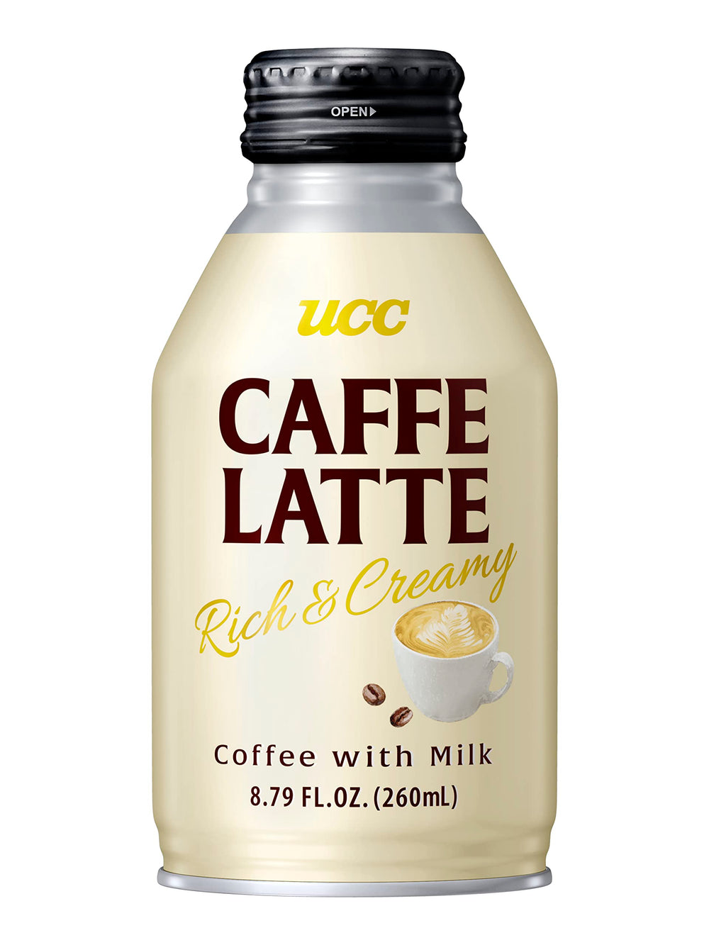 UCC Ready-to-Drink Caffe Latte bottle for convenient on-the-go coffee.