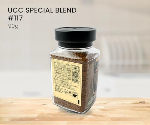 UCC The Blend 117 jar label highlights convenience and Japanese origin