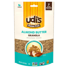 Udi's gluten-free almond butter granola bag front for a quick gluten-free breakfast